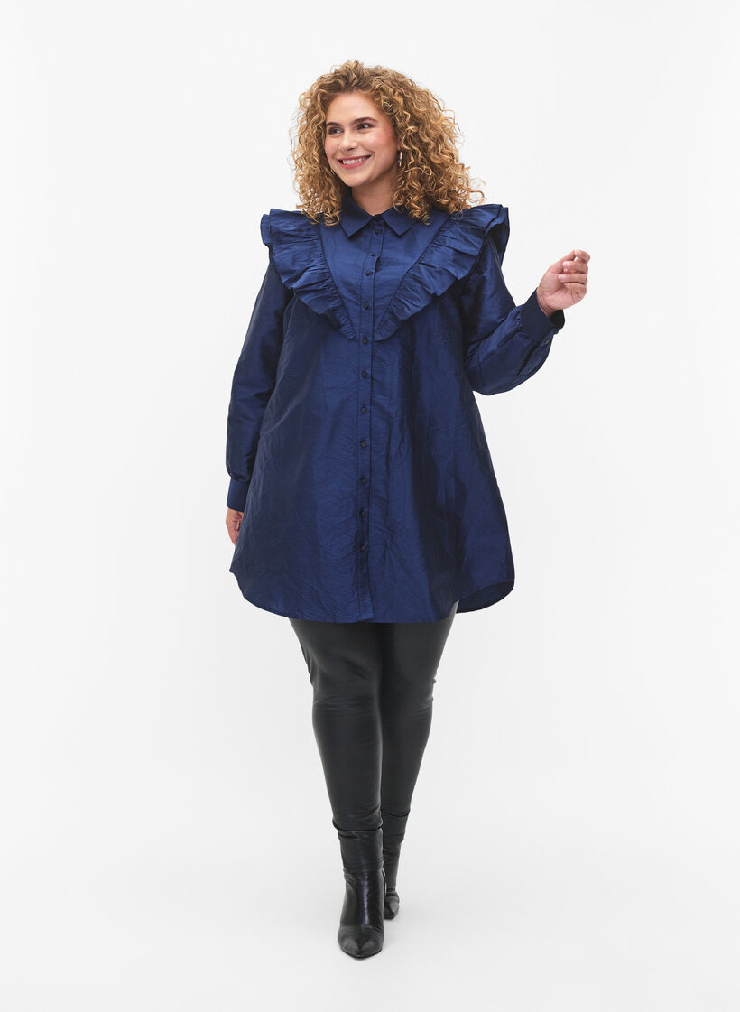 Effen overhemd met lintdetail, Titan, Model image number 2