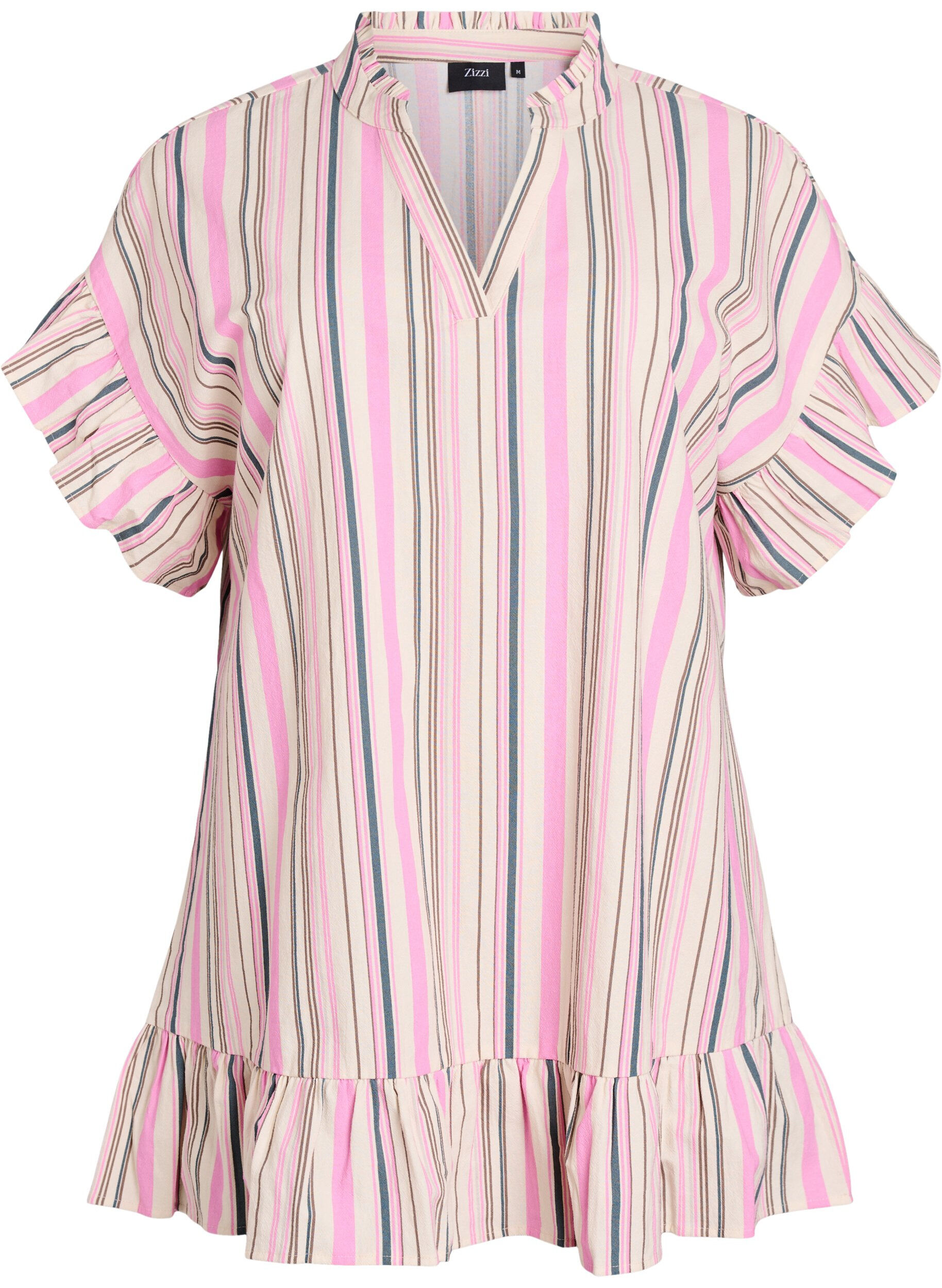 Zizzi Tunic met V-hals en ruchesdetails, Vanille, Packshot image number 0