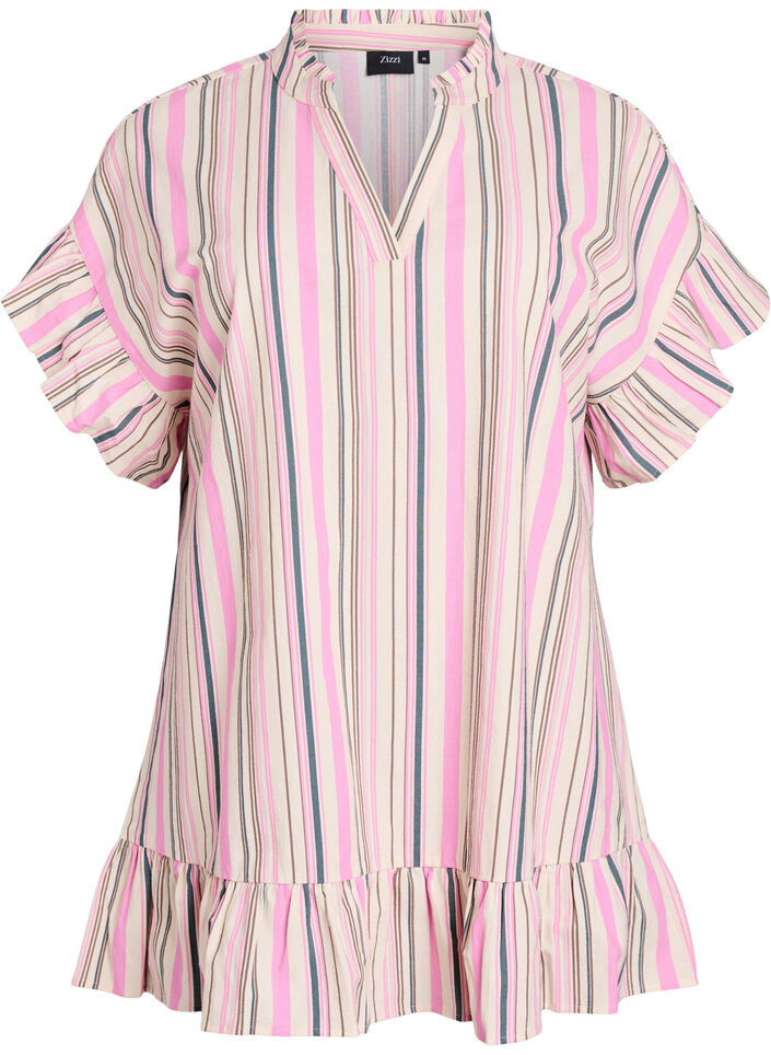 Tunic met V-hals en ruchesdetails, Vanille, Packshot image number 0