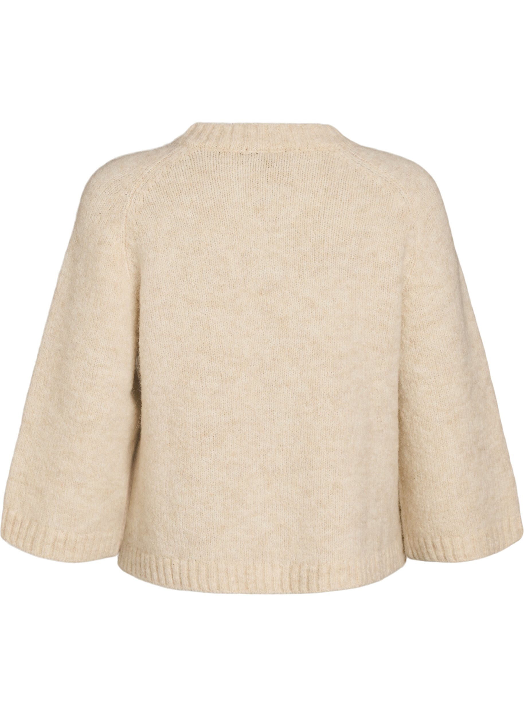 ZizziVest van wolmix met 3/4-mouwen, Beige, Packshot image number 1
