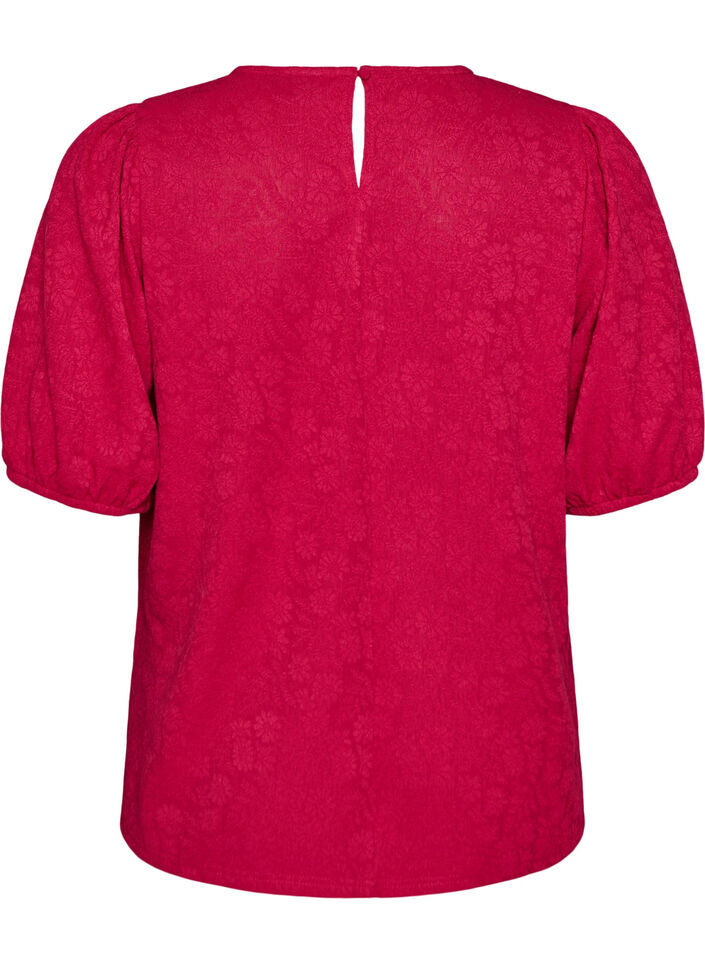 Blouse met textuur en korte mouwen, Roze, Packshot image number 1