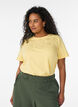 T-shirt van biologisch katoen met open broderie, Geel, Model image number 0
