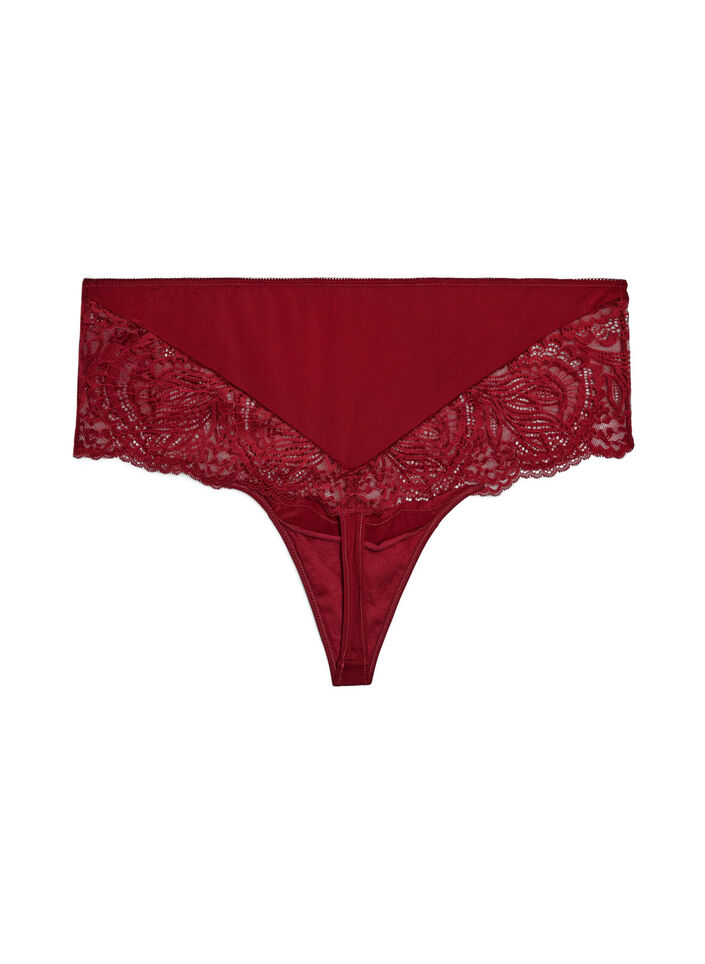 Hipsterstring met hoge taille en kant, Rood, Packshot image number 1