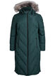 Lange winterjas met haaksluitingen en een nep bontkraag, Groen, Packshot image number 0
