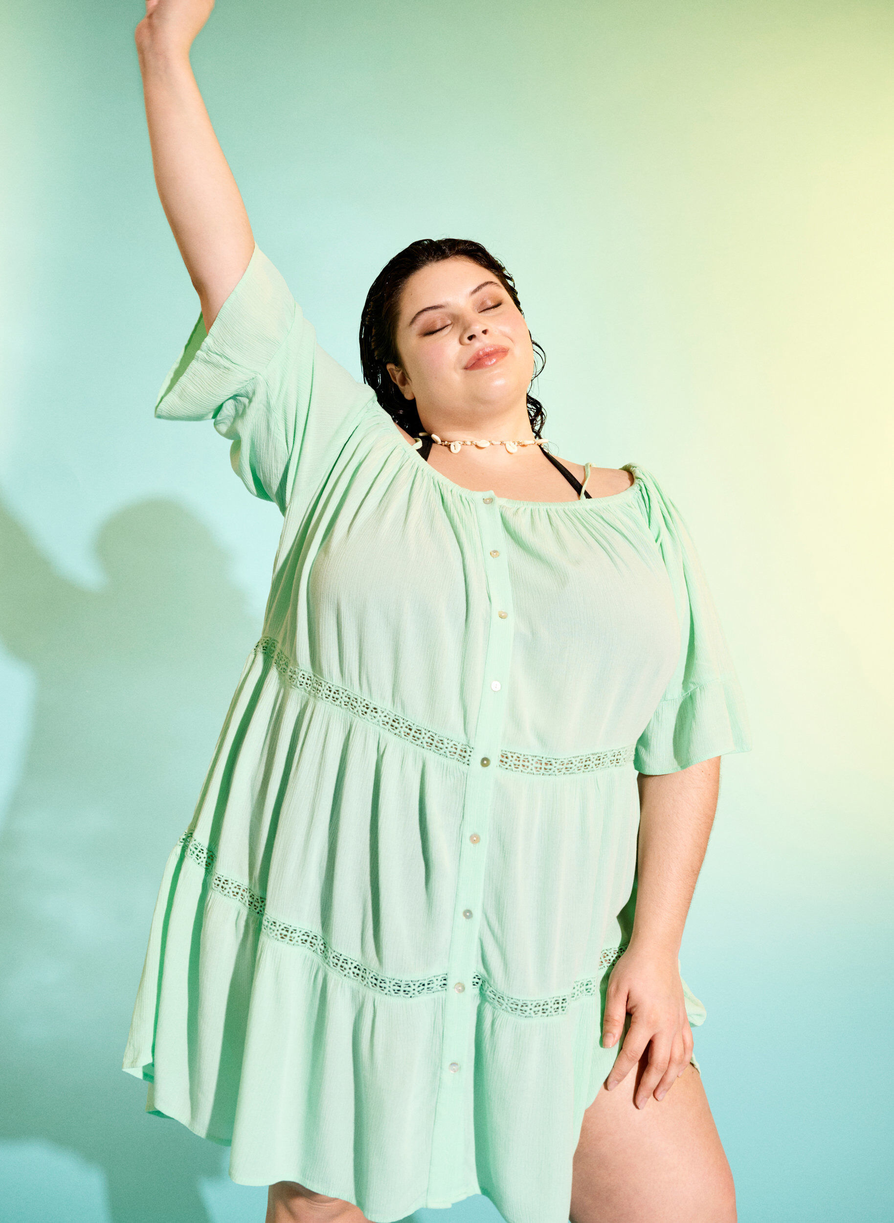 Zizzi Strandtuniek met off-shoulder, Brook Green, Image image number 0