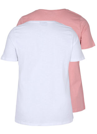 Set van 2 katoenen t-shirts met korte mouwen, Bright White/Blush, Packshot image number 1