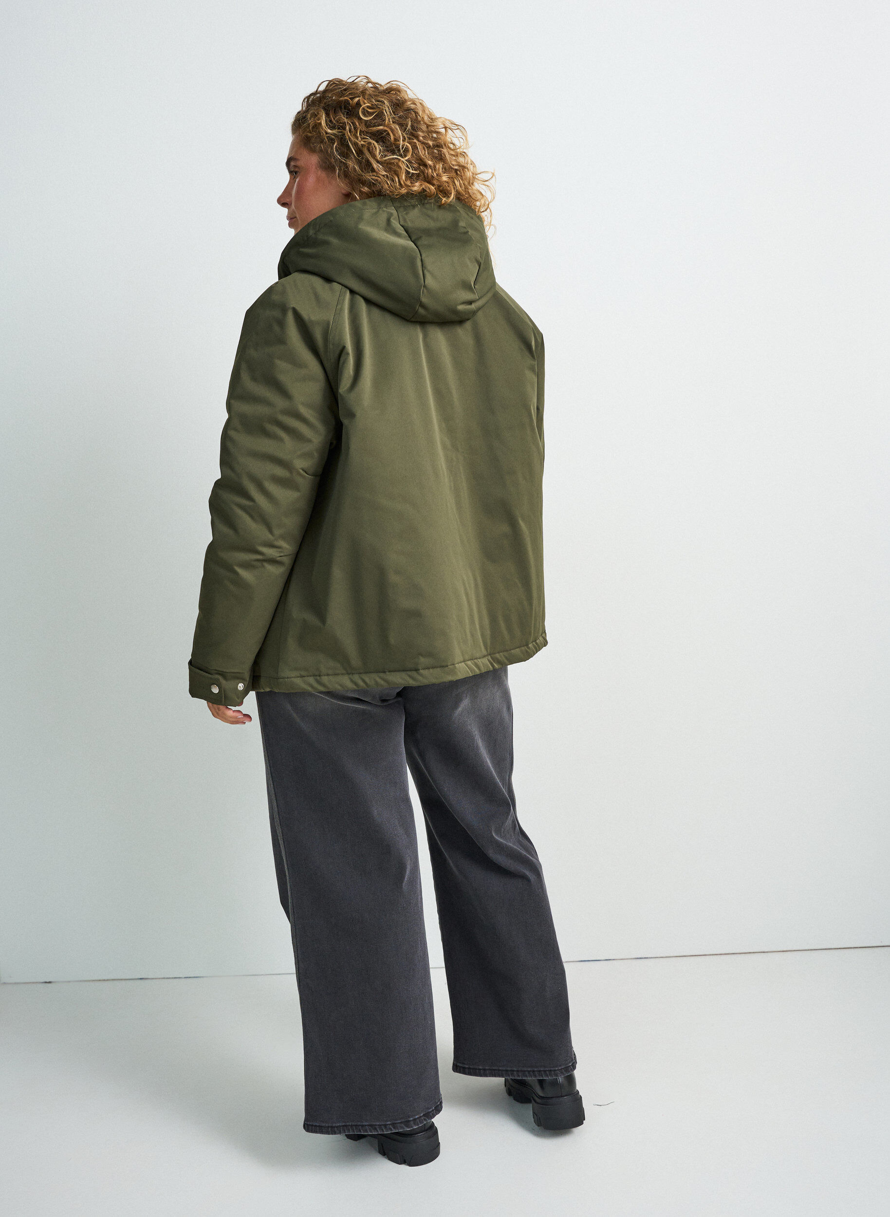 ZizziGewatteerde parka met afneembare capuchon, Groen, Model image number 2