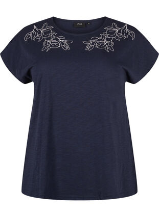 Katoenen t-shirt met bladprint, Night Sky W. leaf, Packshot image number 0