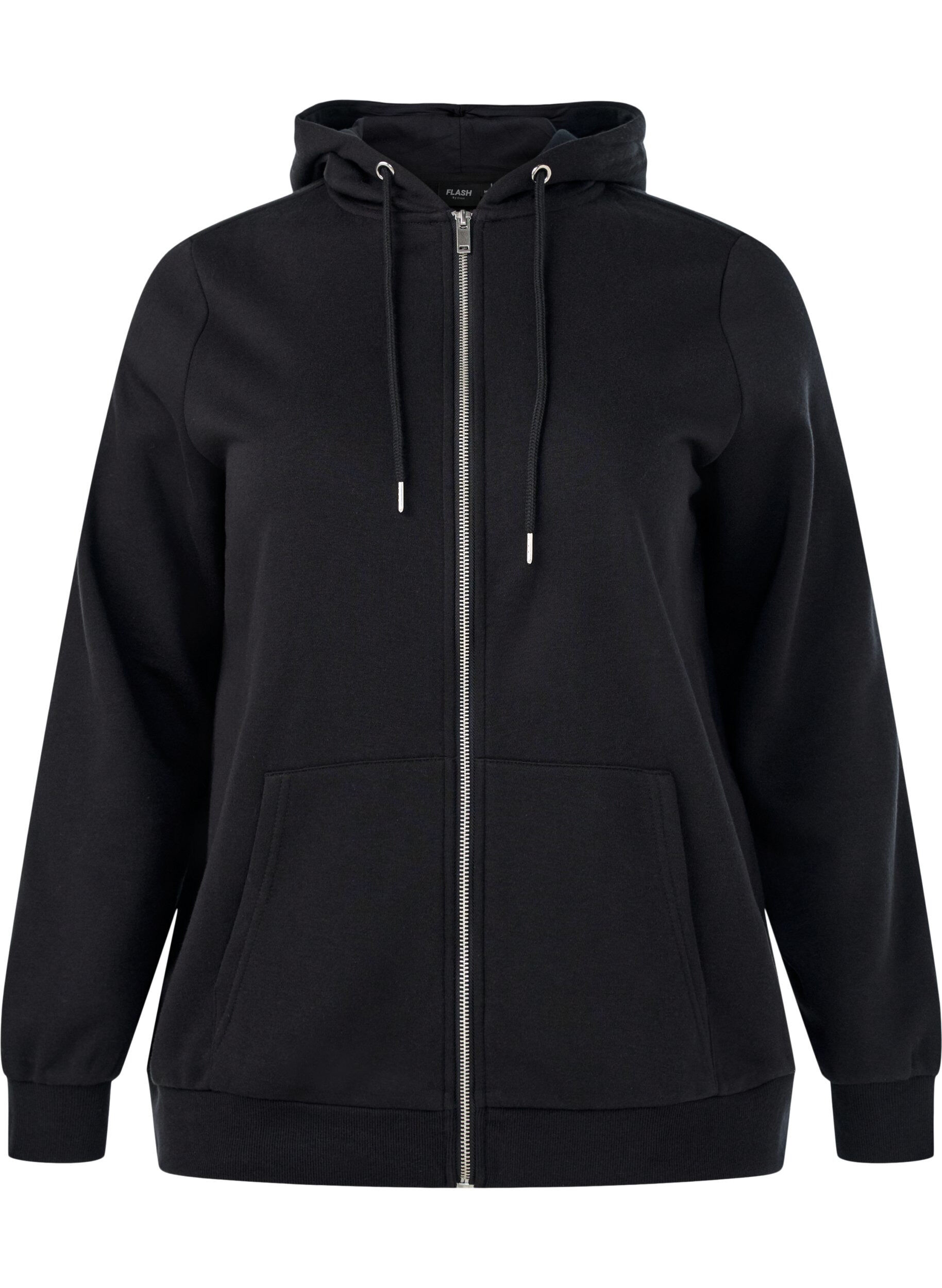 ZizziZipped sweat hoodie with pockets, Black, Packshot image number 0