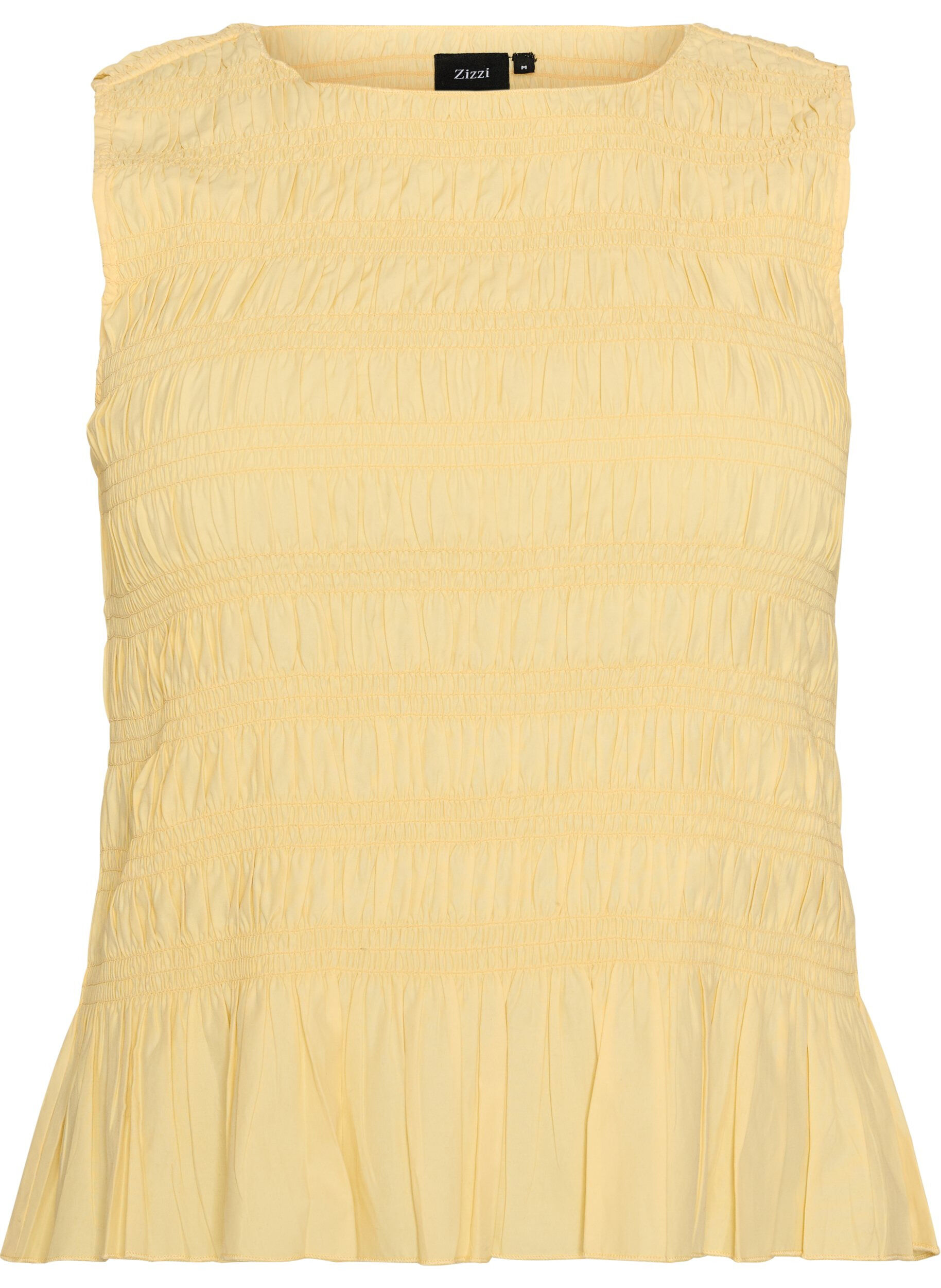 Smocktop met boothals en peplumzoom