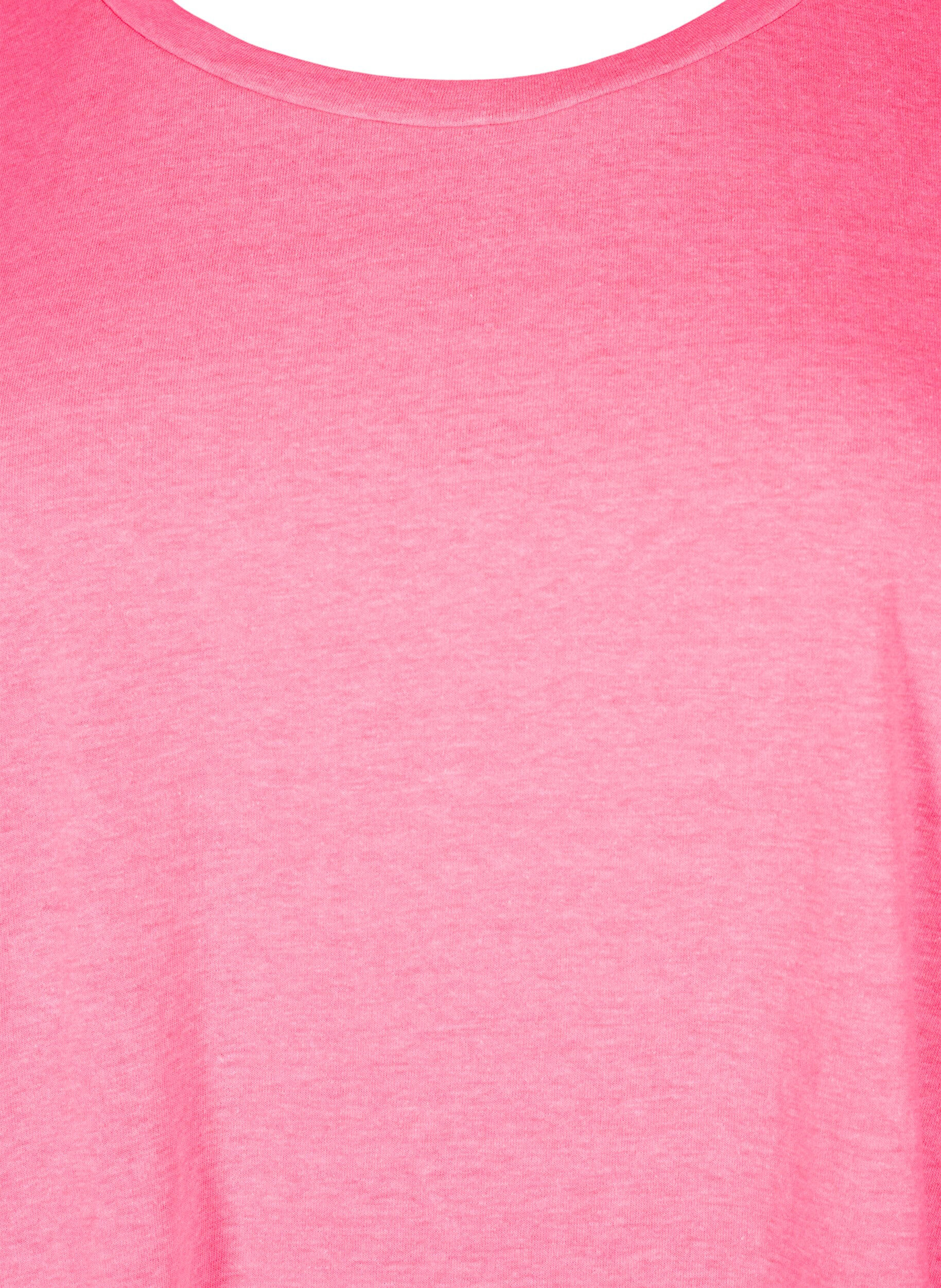 Zizzi T-shirt van katoen in neon kleur, Roze, Packshot image number 2