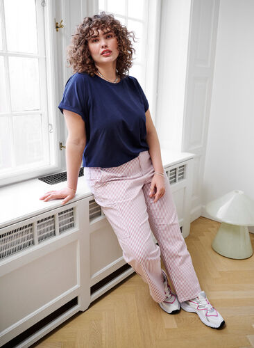 Gestreepte cargo jeans met rechte pasvorm, Rose White Stripe, Image image number 0