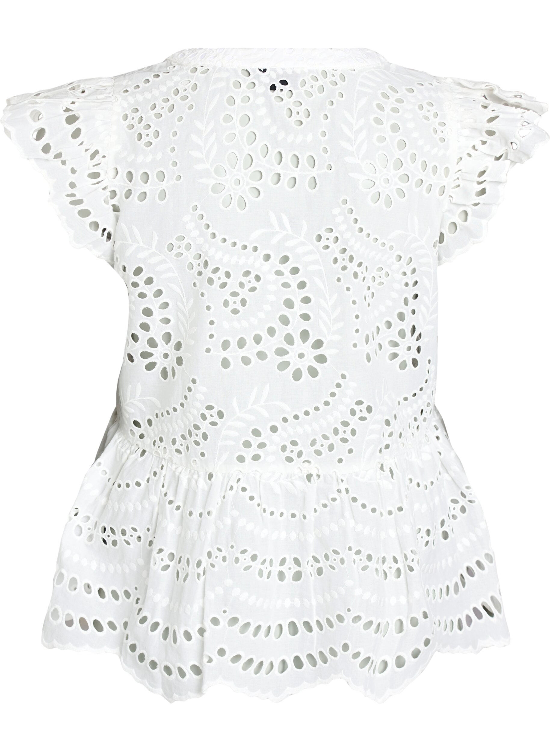Zizzi Mouwloze blouse met broderie anglaise en ruches, Wit, Packshot image number 1
