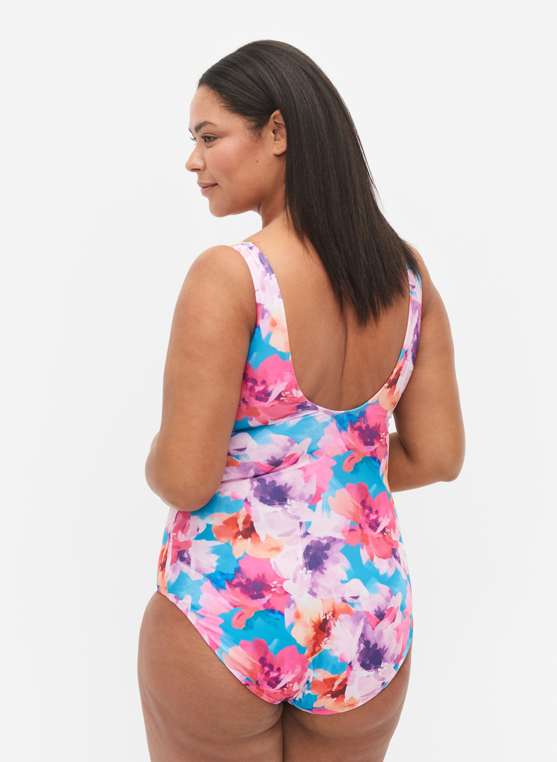 Zizzi Badpak met print, Pink Flower, Model image number 1