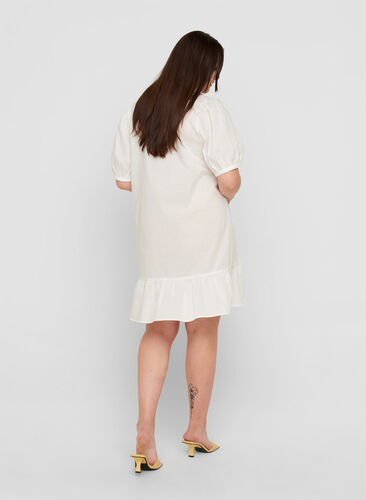Katoenen blouse jurk met ballonmouwen, Bright White, Model image number 1