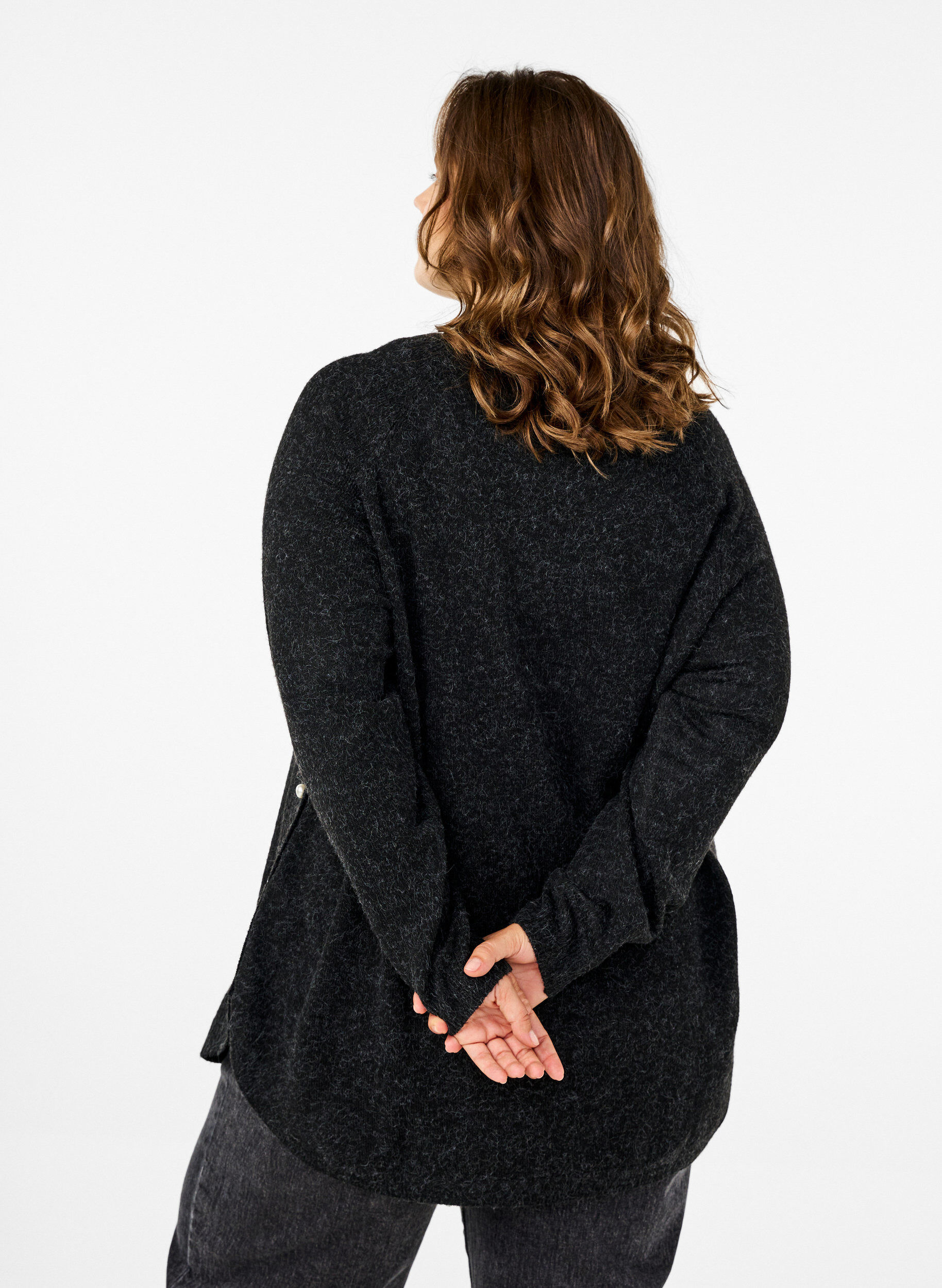 Zizzi Gebreide blouse met kralen, Dark Grey Melange, Model image number 1