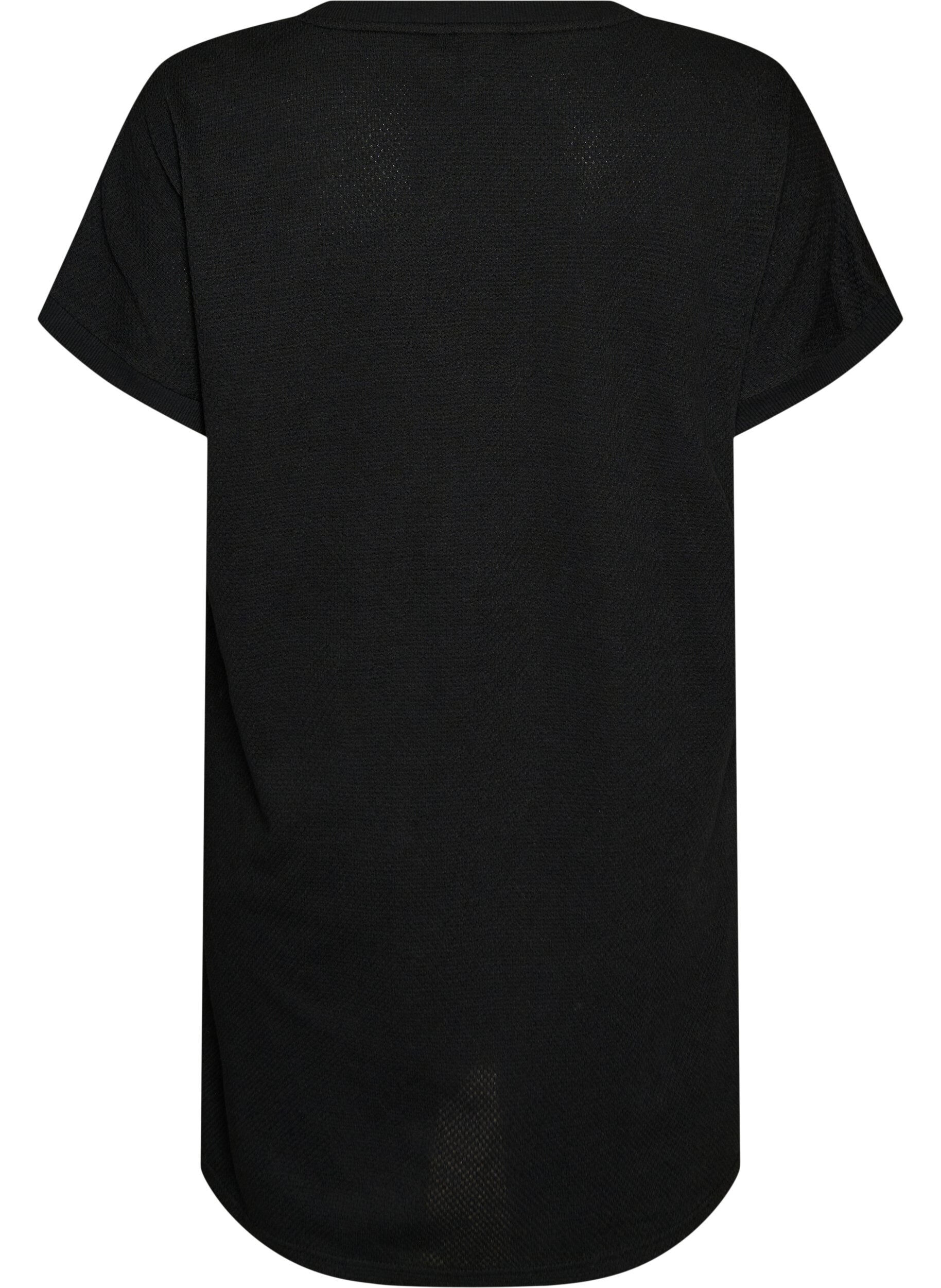 Zizzi Korte jersey jurk met structuur en ronde hals, Zwart, Packshot image number 1