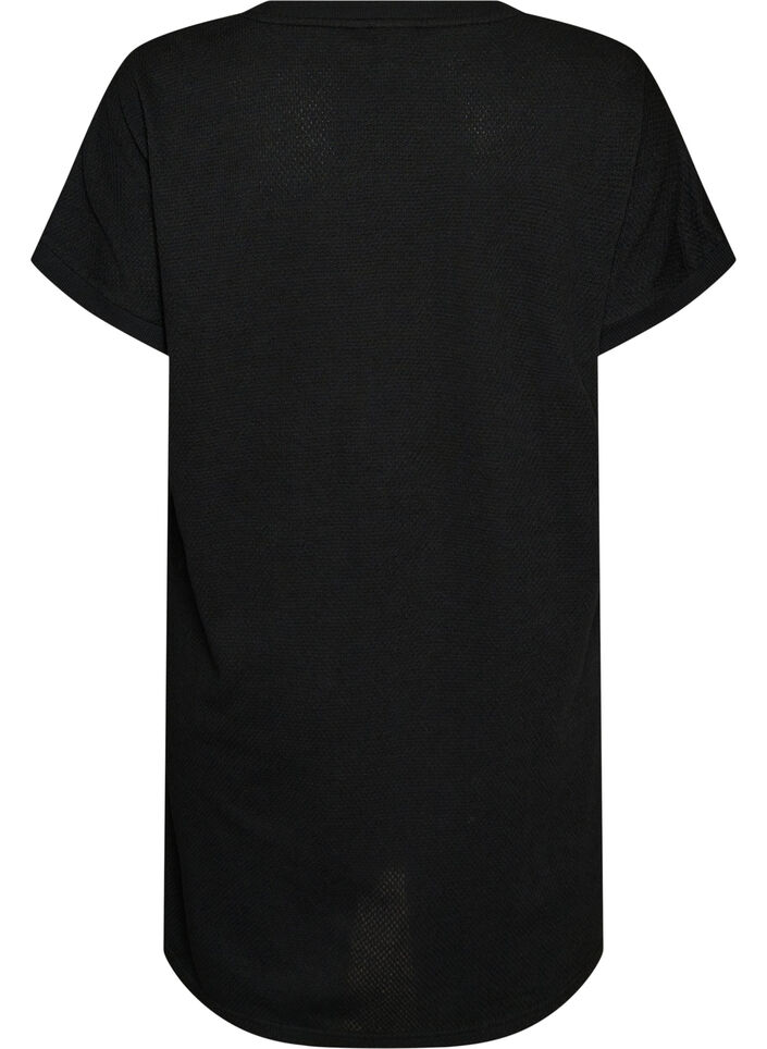 Korte jersey jurk met structuur en ronde hals, Zwart, Packshot image number 1