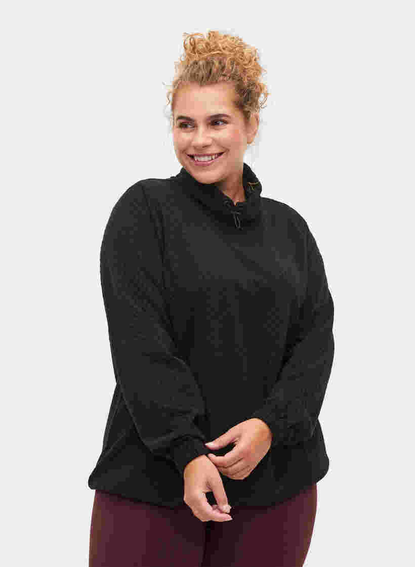 Sweatshirt met hoge hals en verstelbaar elastisch koord, Black, Model