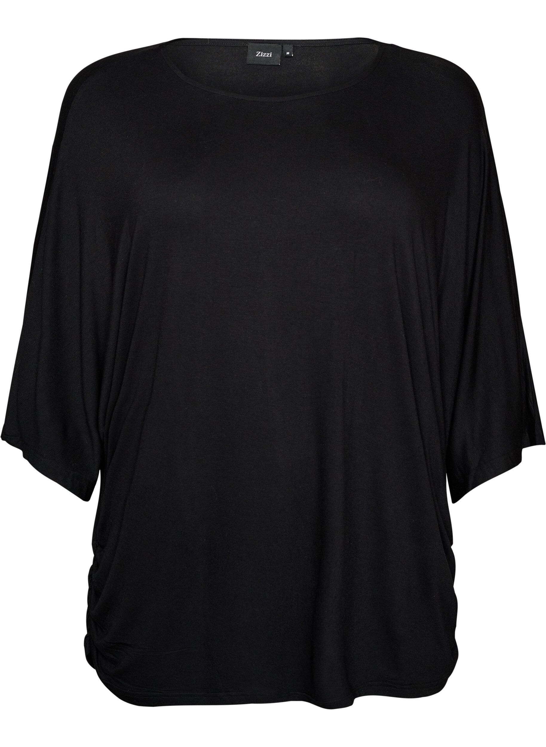 ZizziJersey blouse met halflange ballonmouwen, Zwart, Packshot image number 0
