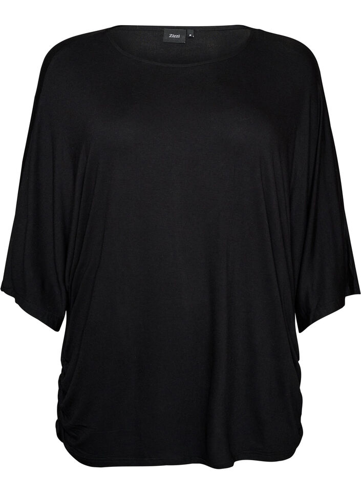 Jersey blouse met halflange ballonmouwen, Zwart, Packshot image number 0