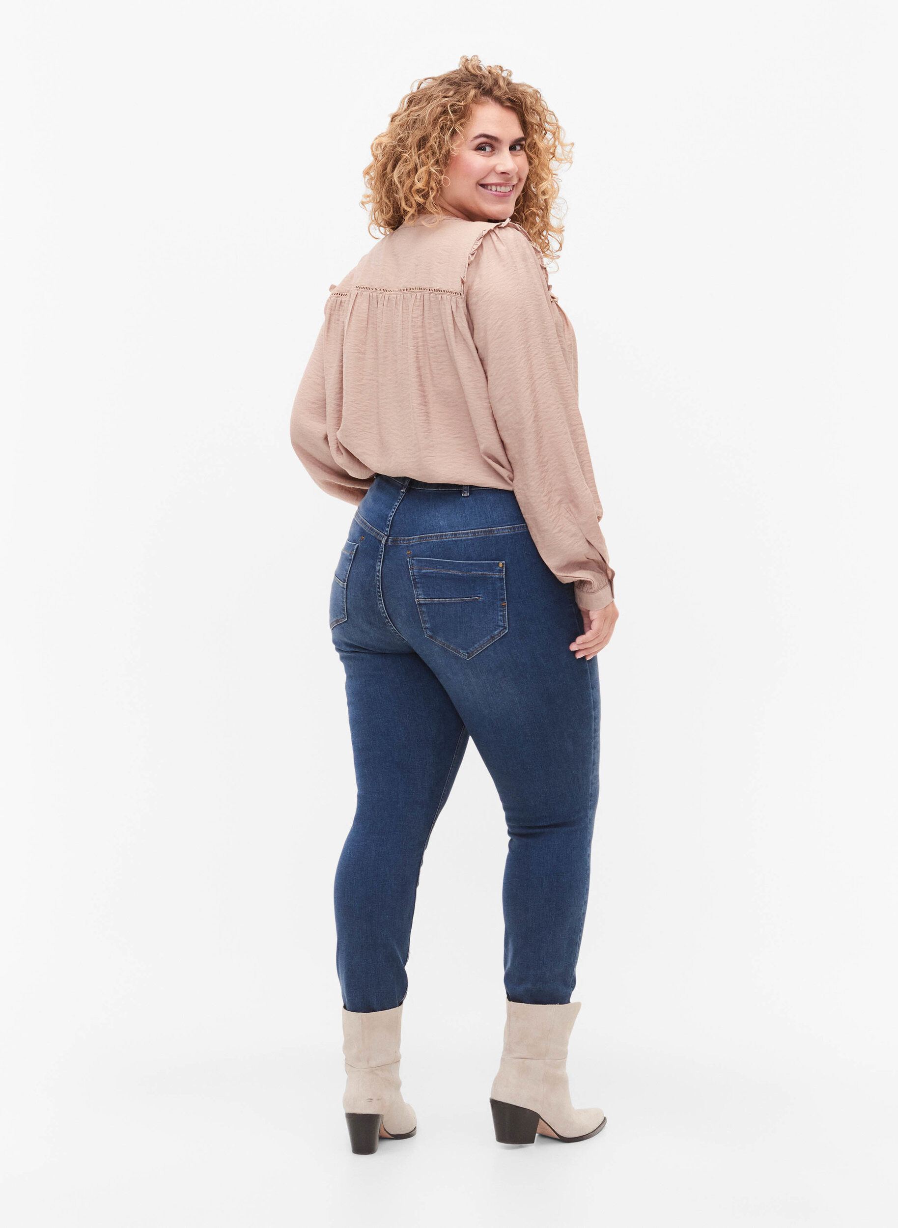 Zizzi Super slanke Amy jeans met hoge taille, Blue denim, Model image number 1
