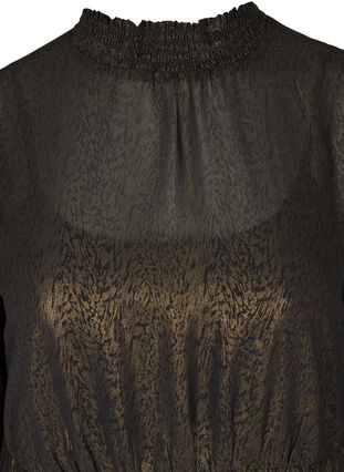 jurk met lange mouwen, smokwerk en ruches, Black w. Gold, Packshot image number 2
