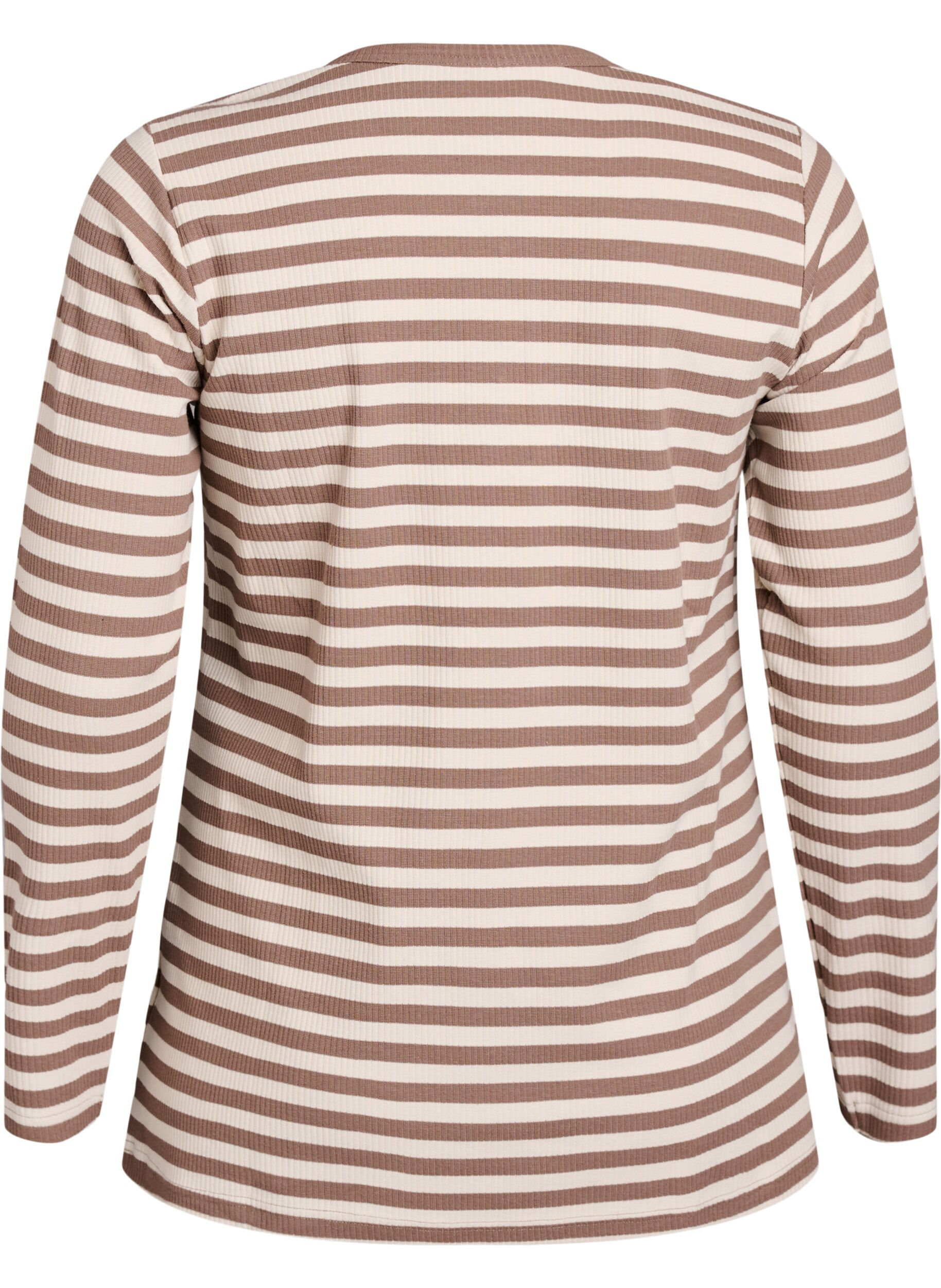 Zizzi Gestreepte jersey blouse met een geribde textuur, Vanille, Packshot image number 1