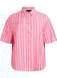 Gestreepte viscose shirt met korte mouwen, Roze