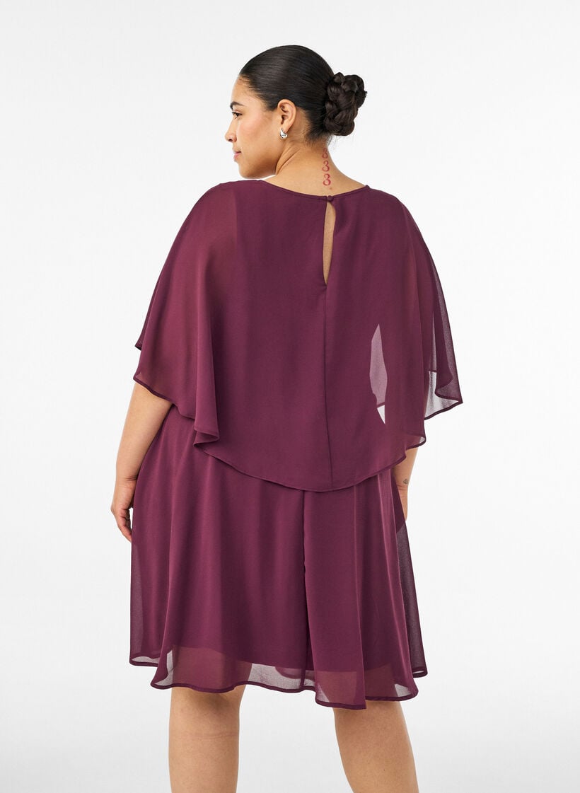 Korte chiffon feestjurk met gelaagd effect, Rood, Model image number 2