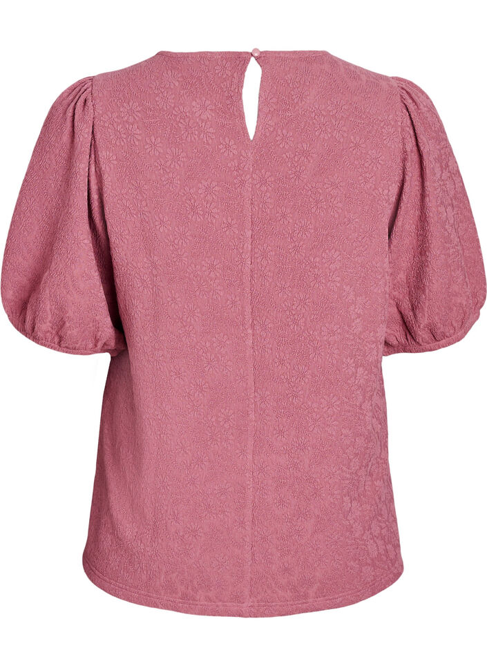 Gestructureerde blouse met korte mouwen, Rood, Packshot image number 1