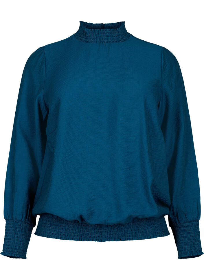 Viscose blouse met smokwerk, Reflecting Pond, Packshot image number 0