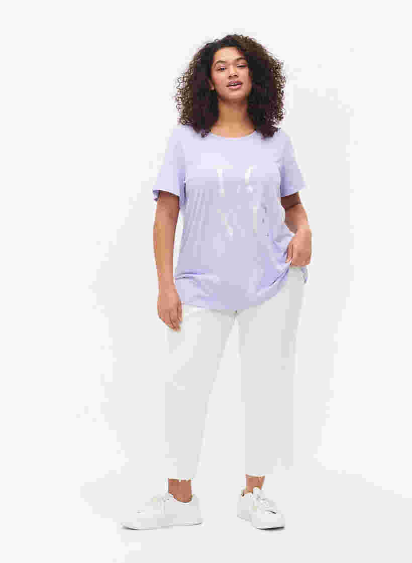 Katoenen t-shirt met korte mouwen en opdruk, Lavender W. Love, Model image number 2