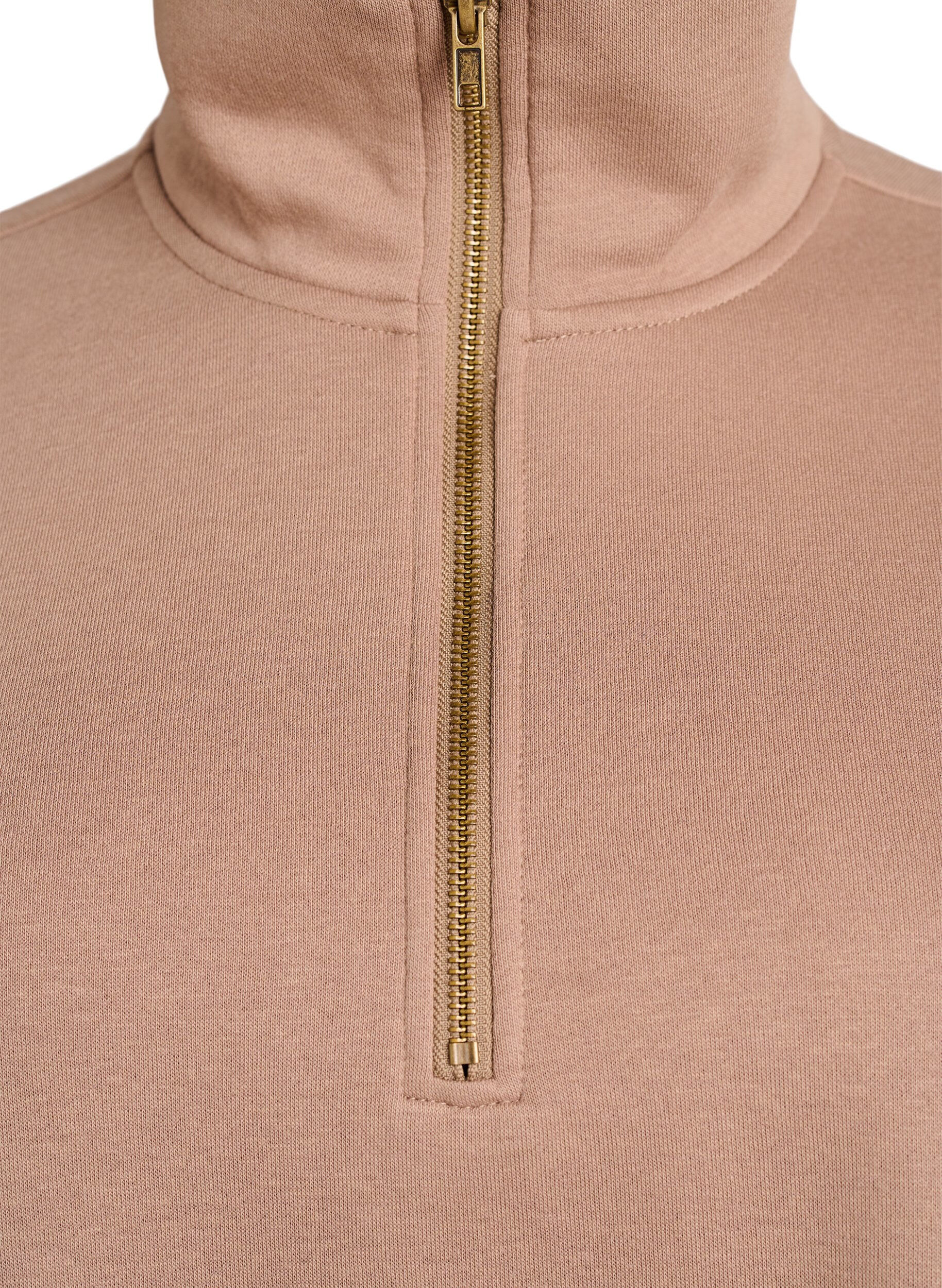 Zizzi Sweatshirt met hoge hals en ritssluiting, Bruin, Packshot image number 2