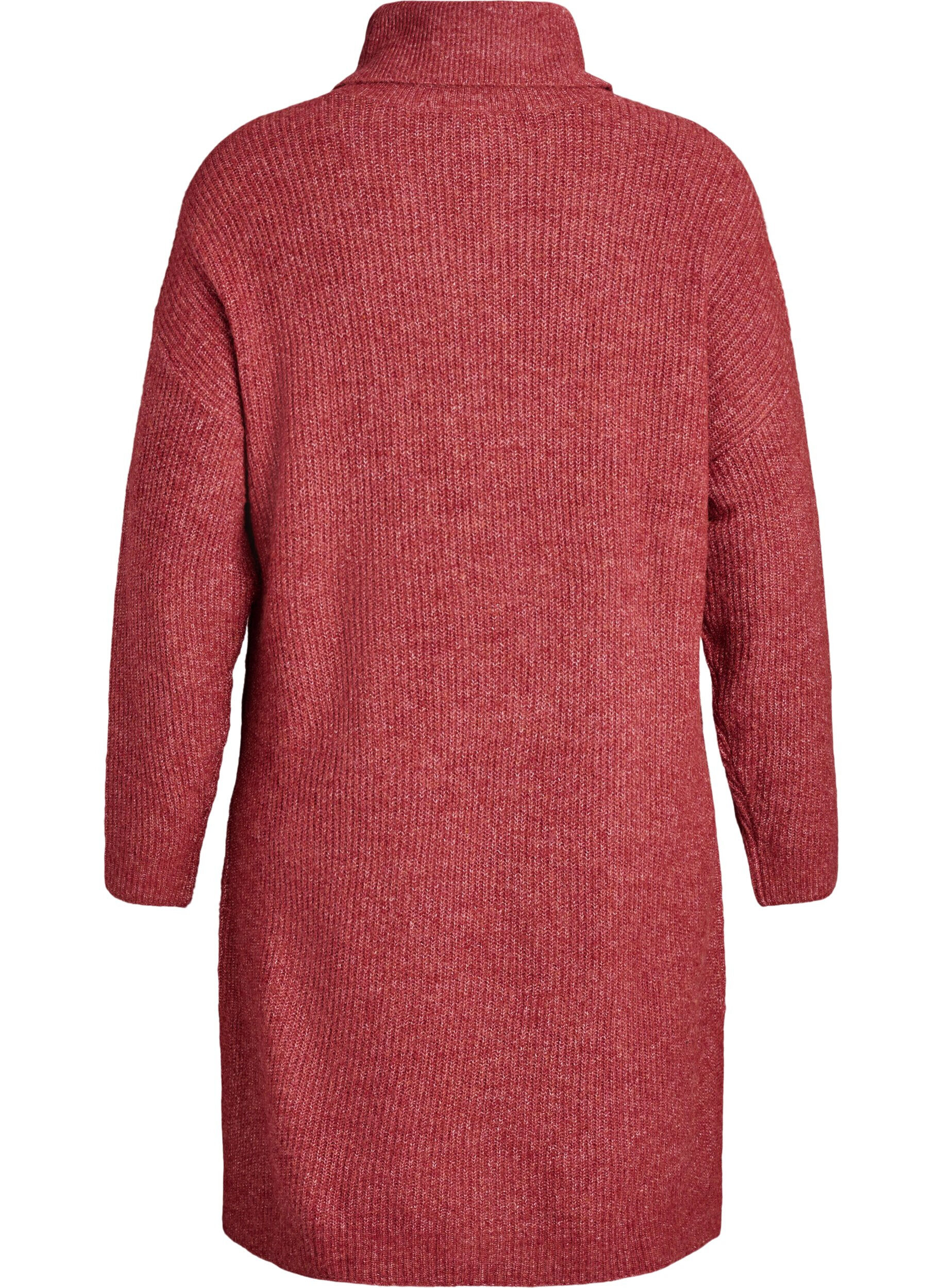 ZizziGebreide jurk met col, Rood, Packshot image number 1