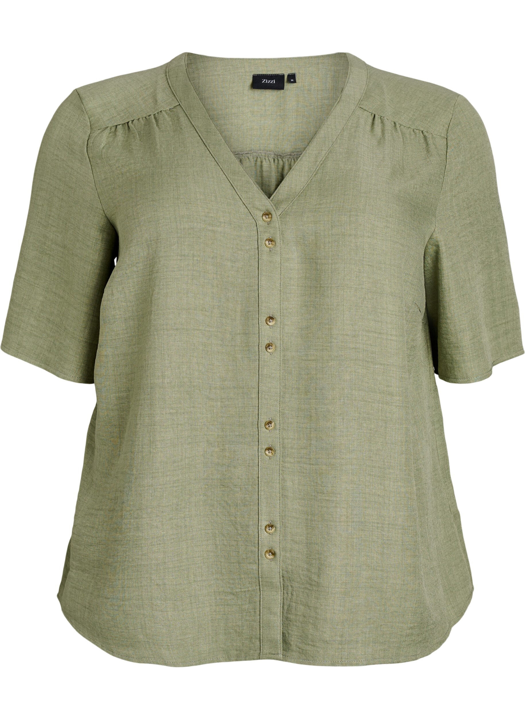 Zizzi Overhemd blouse met V-hals en korte mouwen, Groen, Packshot image number 0