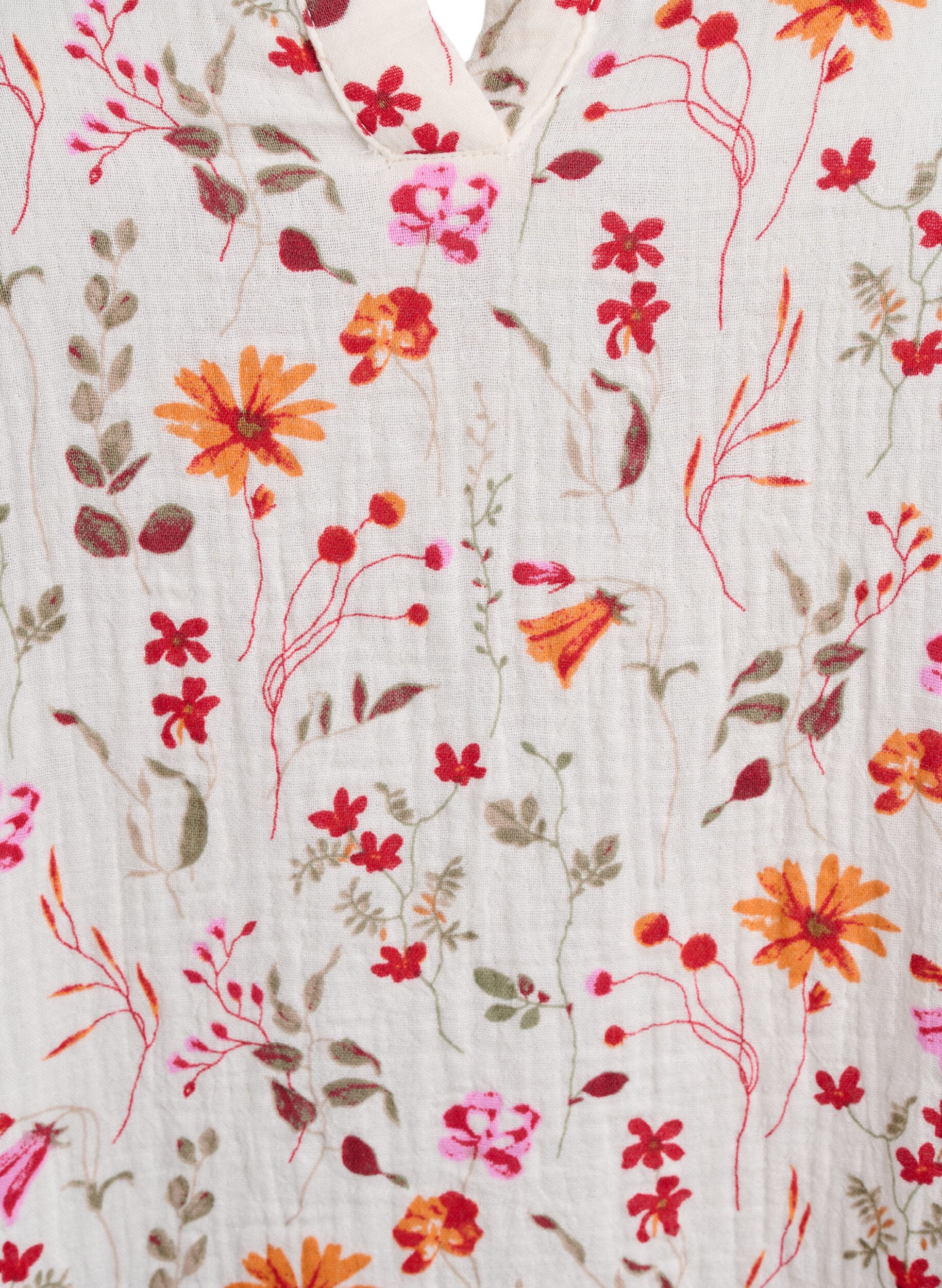 Zizzi Korte katoenen mousseline jurk met bloemen, Wit, Packshot image number 2