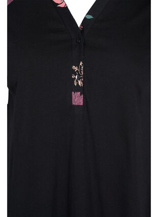 Katoenen pyjama jurk met korte mouwen en print, Black AOP Flower, Packshot image number 2