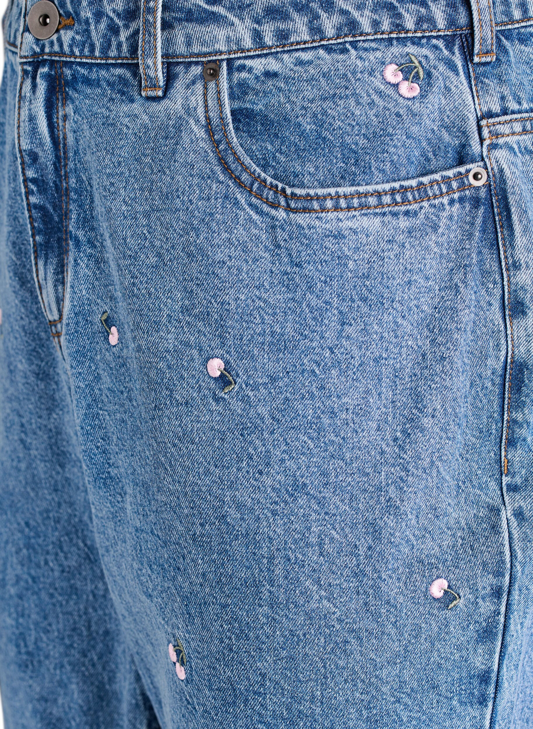 Zizzi High waist Gemma jeans met geborduurde details, Blauw, Packshot image number 2