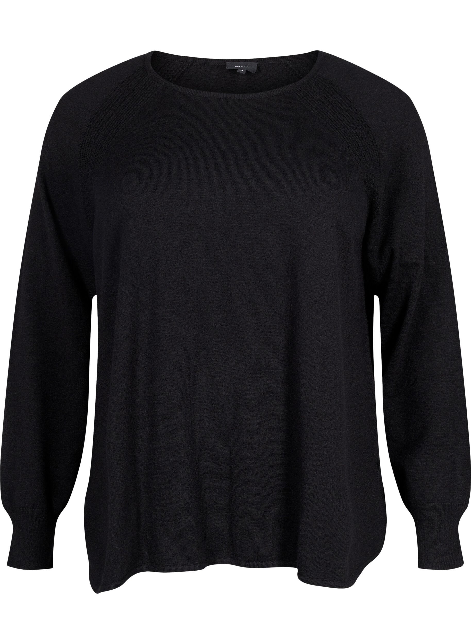 Zizzi Gebreide blouse met raglanmouwen, Black, Packshot image number 0