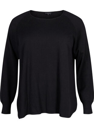 Gebreide blouse met raglanmouwen, Black, Packshot image number 0