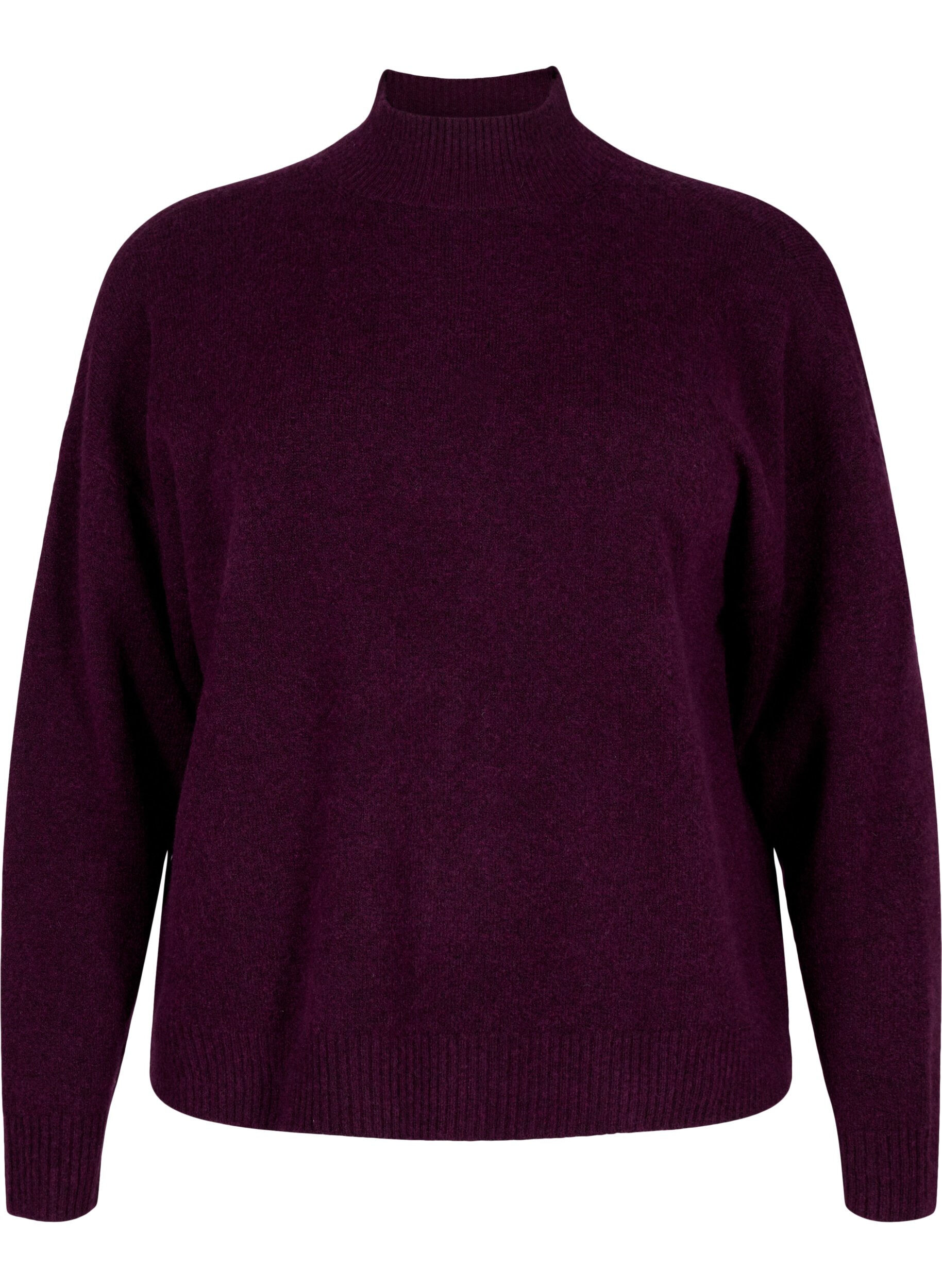 Zizzi Gebreide wollen blouse met hoge hals, Potent Purple Mel., Packshot image number 0
