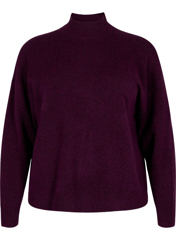 Gebreide wollen blouse met hoge hals, Potent Purple Mel., Packshot image number 0
