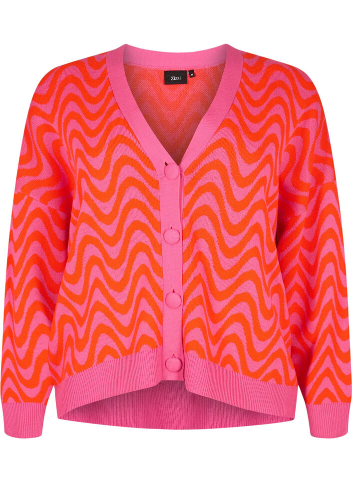 Gebreid vest met patroon en knopen, Hot Pink Comb., Packshot image number 0