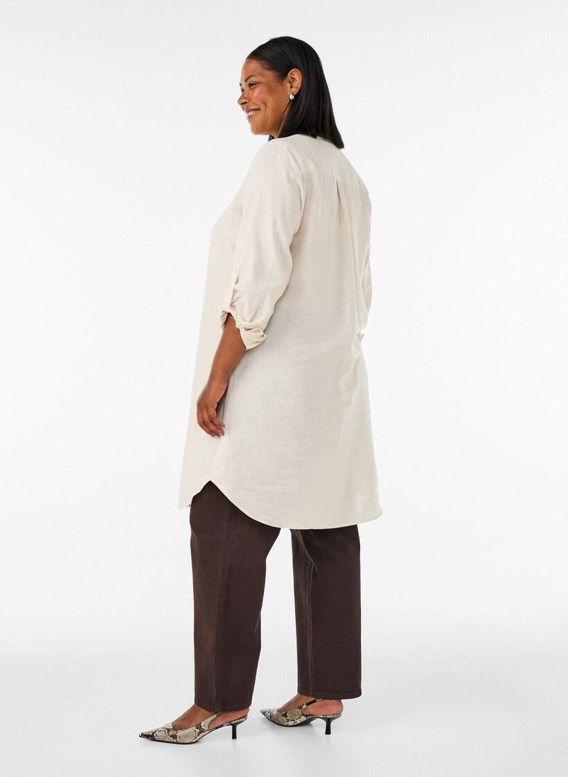 Lang shirt in linnen en viscose, Beige, Model image number 2