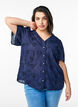 Shirtblouse met korte mouwen en 3D-bloeimeffect, Blauw, Model image number 0