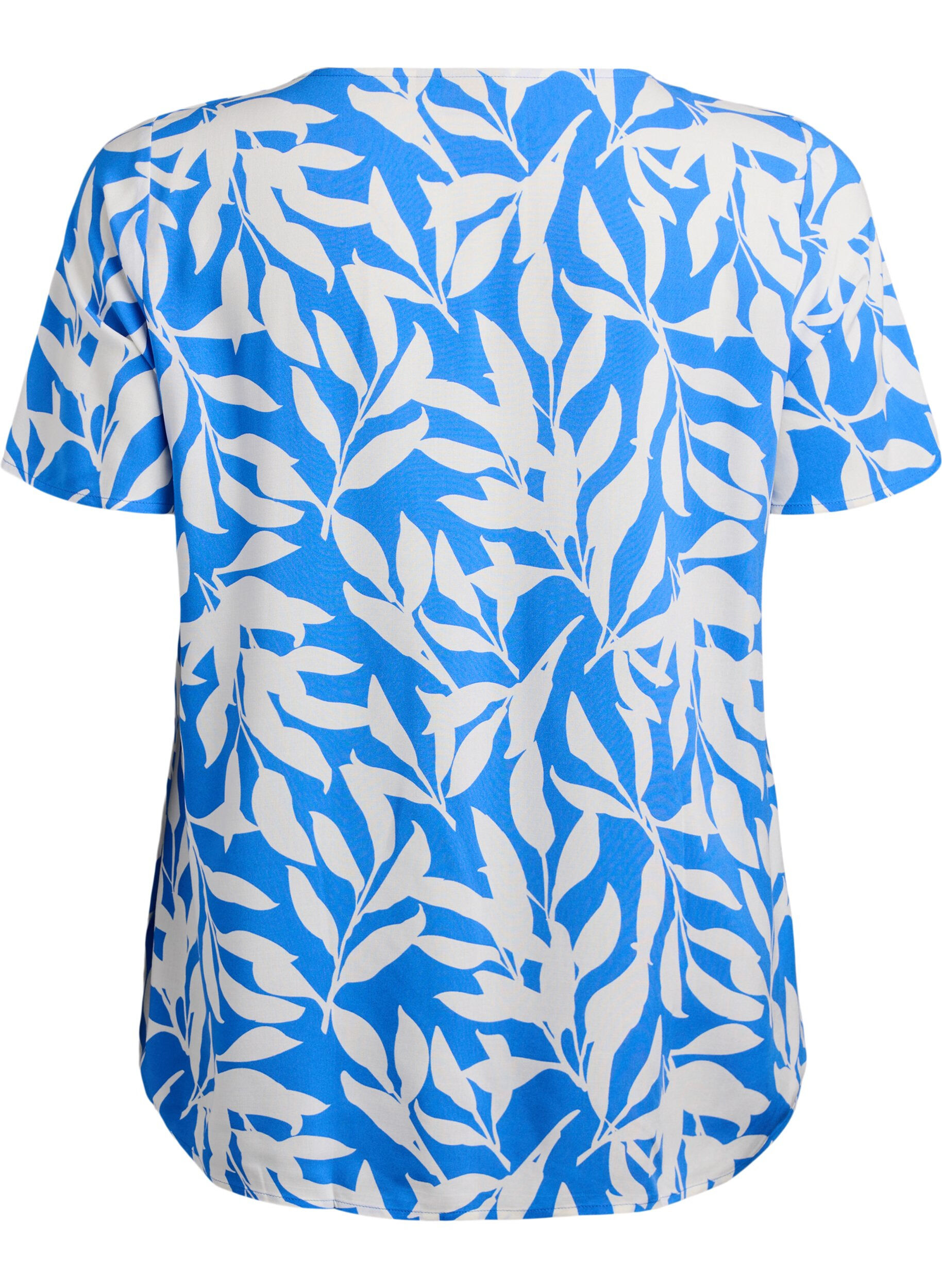 Zizzi FLASH - Viscose blouse met korte mouwen en print, Blauw, Packshot image number 1