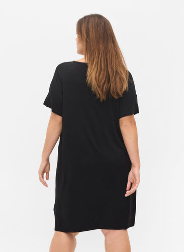 Viscose pyjama jurk met korte mouwen , Black, Model image number 1