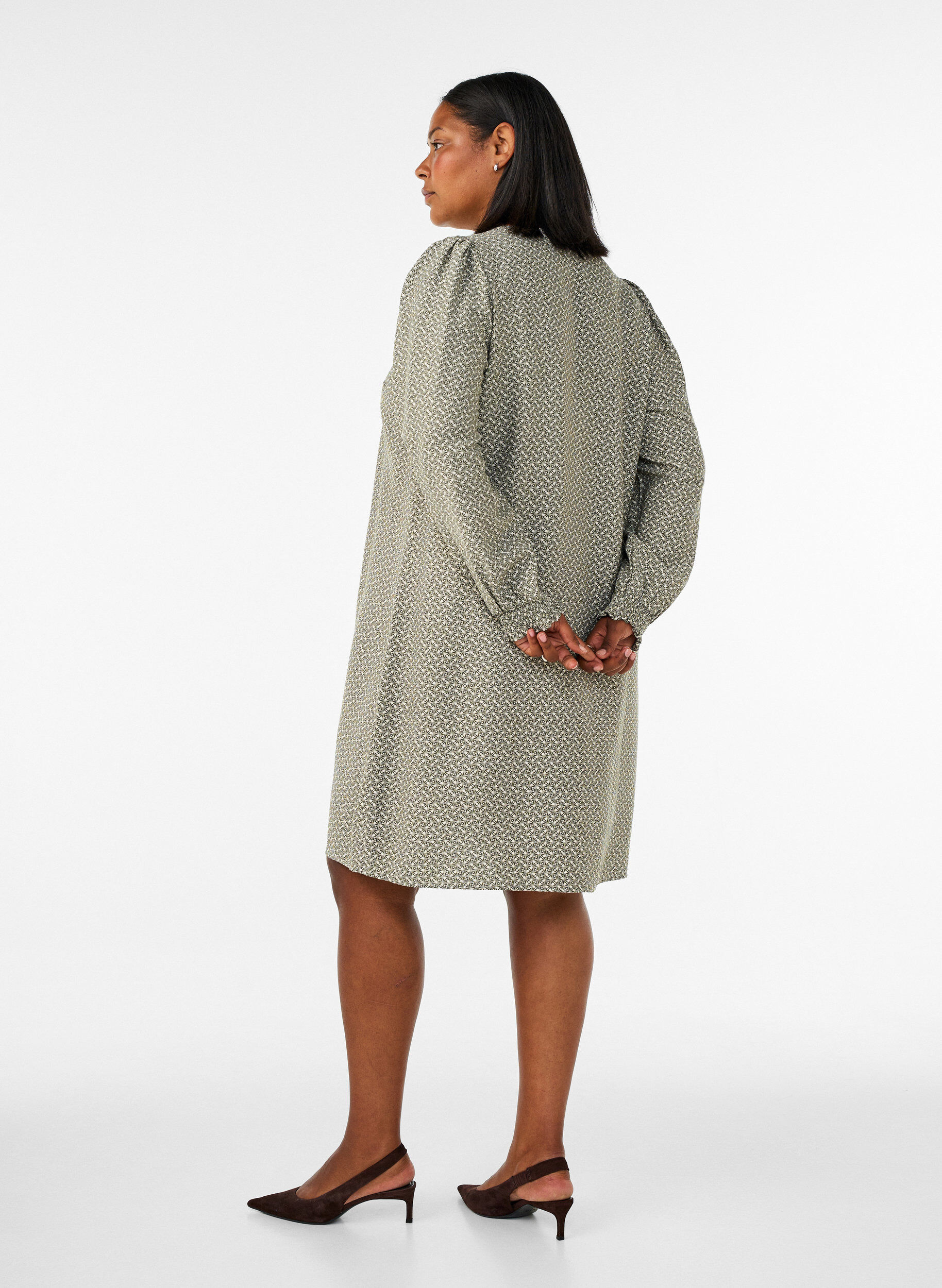 ZizziJurk van viscose met patroon en lange mouwen, Groen, Model image number 2