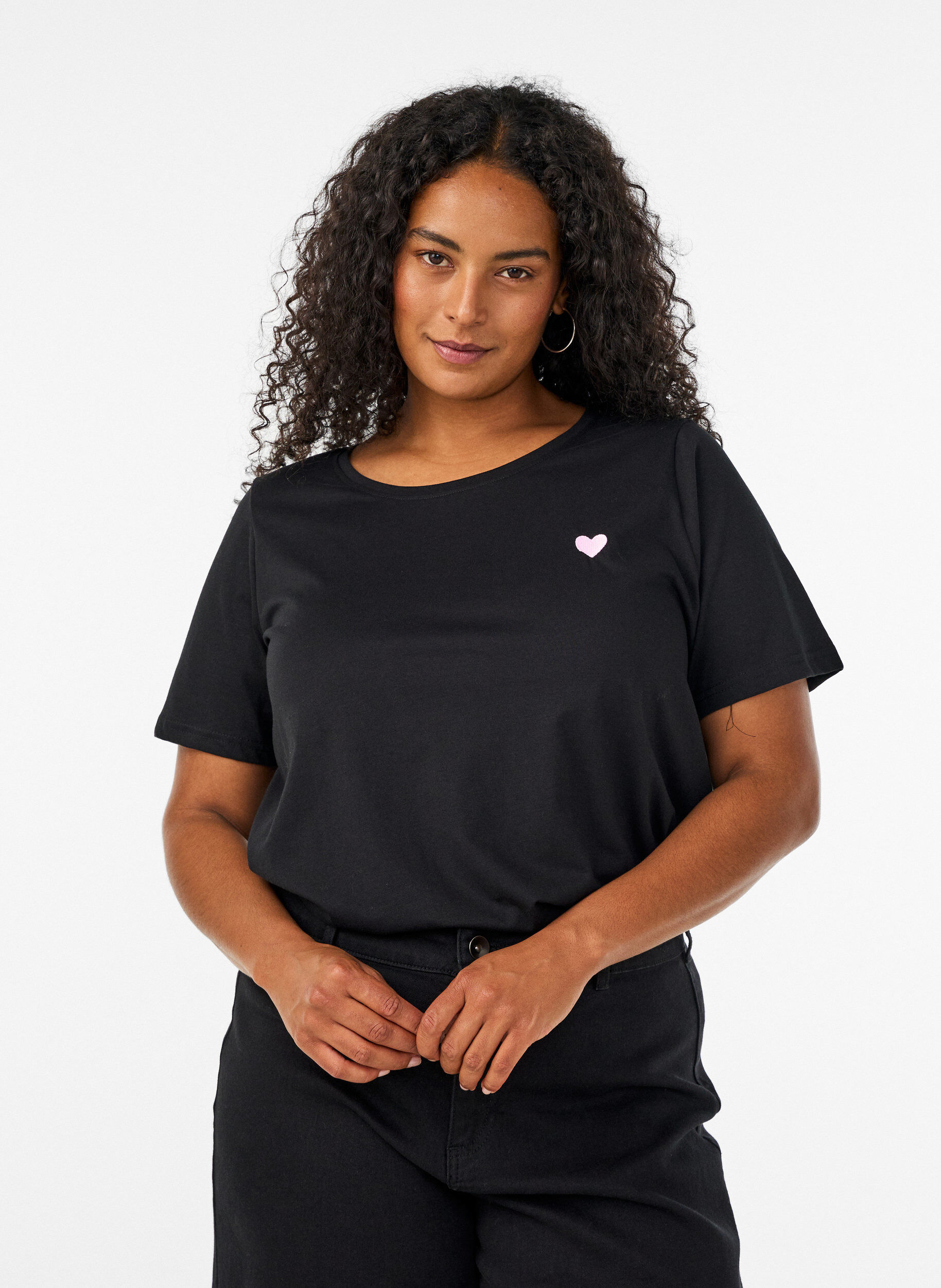 T-shirt met print, Zwart, Model